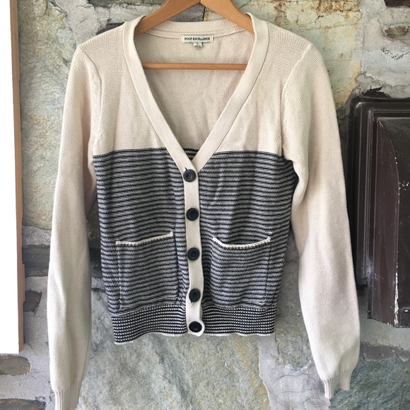 Poof Excellence Cream/Black Striped Cardigan, Sz L